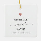 スクリプエレガントトミニマルバラ金ゴールドハート結婚の セラミックオーナメント (正面)