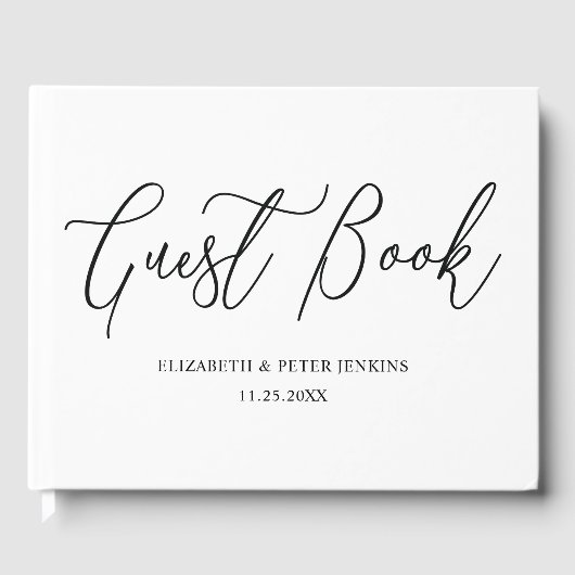 スクリプエレガントトミニマル白黒結婚の ゲストブック (正面)