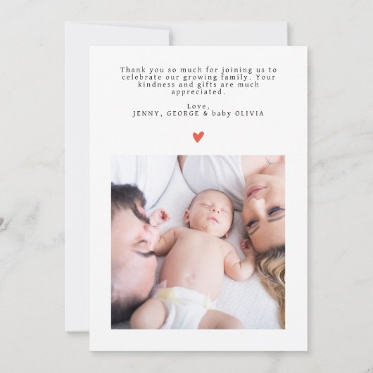 スクリプエレガントトミニマル2フォトベビーシャワー サンキューカード (裏面)