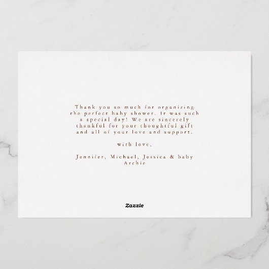 スクリプエレガントトミニマル3写真新生児ありがとう 箔招待状 (裏面)