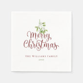 スクリプエレガントトメリークリスマスミストレトーホリデー スタンダードカクテルナプキン (正面)