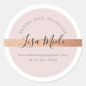 スクリプエレガントトモダンかわいらしバラ金ゴールド赤面ピンク ラウンドシール (正面)