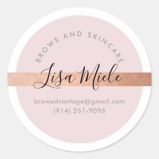 スクリプエレガントトモダンかわいらしバラ金ゴールド赤面ピンク ラウンドシール (正面)