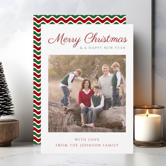 スクリプエレガントトモダンのストライプのクリスマス写真 シーズンカード