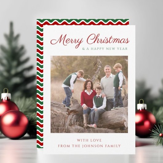 スクリプエレガントトモダンのストライプのクリスマス写真 シーズンカード