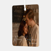 スクリプエレガントトモダンカップル写真メリークリスマス メタルオーナメント (正面左)