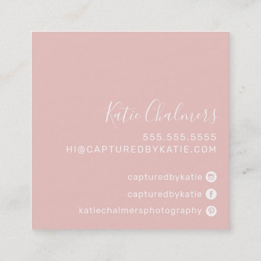 スクリプエレガントトモダンシックかわいらし金ゴールド赤面ピンク スクエア名刺 (裏面)