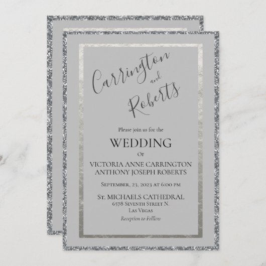 スクリプエレガントトモダンシンプル結婚の招待 招待状 (正面/裏面)