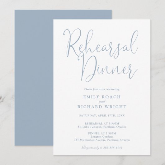 スクリプエレガントトモダンダスティブルーリハーサルディナー 招待状 (正面/裏面)
