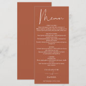 スクリプエレガントトモダンテラコッタ結婚のディナー メニュー (正面/裏面)
