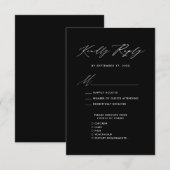 スクリプエレガントトモダンブラックシンプルウェディングRSVP エンクロージャーカード (正面/裏面)