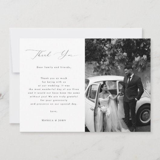 スクリプエレガントトモダンミニマル2フォト結婚ズ サンキューカード (正面)