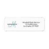 スクリプエレガントトモダンモノグラムティール（緑がかった色）差出人住所 ラベル (正面)