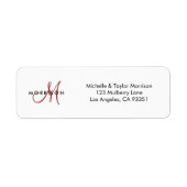 スクリプエレガントトモダンモノグラム赤差出人住所 ラベル (正面)