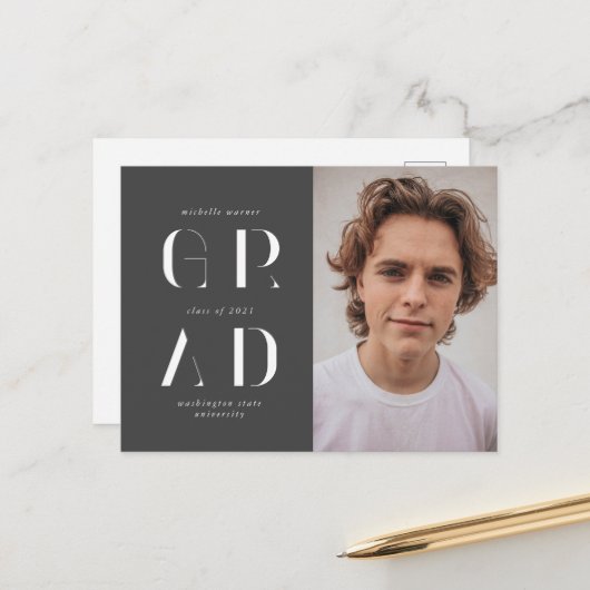 スクリプエレガントトモダン卒業のお知らせ ポストカード (正面/裏面インサイチュ)