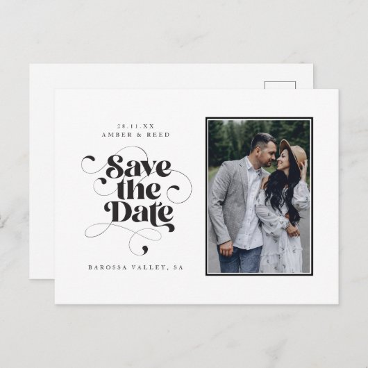 スクリプエレガントトモダン白黒アートデザイン写真 案内ポストカード (正面/裏面)