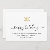 スクリプエレガントトモダン金ゴールドスノーフレークシンプル シーズンカード (正面/裏面)