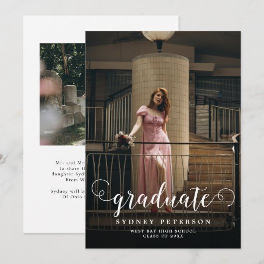 スクリプエレガントトモダン2写真の卒業 案内状 (正面/裏面)