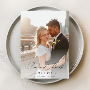 スクリプエレガントトモダン2枚の写真結婚の サンキューカード