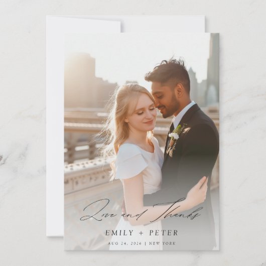 スクリプエレガントトモダン2枚の写真結婚の サンキューカード (正面)