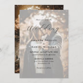 スクリプエレガントトモダン2枚の写真結婚の 招待状 (正面/裏面)