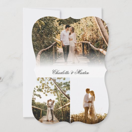 スクリプエレガントトモダン4写真結婚の 招待状 (裏面)