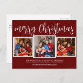 スクリプエレガントトモダン・クリスマス・ファミリー3枚の写真 シーズンポストカード (正面/裏面)