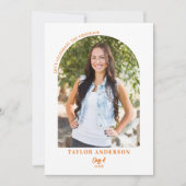 スクリプエレガントトモダンArchフォトオレンジのグラードパーティー 招待状 (正面)