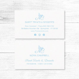 スクリプエレガントトモノグラムかわいいベビーブルーバタフライ 名刺