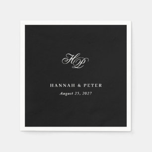 スクリプエレガントトモノグラムイニシャルブラック結婚ズ スタンダードカクテルナプキン
