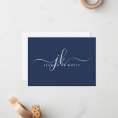 スクリプエレガントトモノグラムイニシャル名ネイビーブルー ノートカード (正面/裏面インサイチュ)