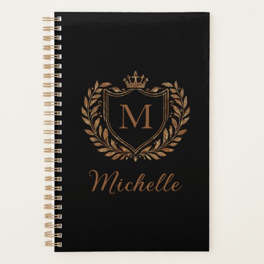 スクリプエレガントトモノグラムカスタムラグジュアリーブラック金ゴールド プランナー手帳 (正面)
