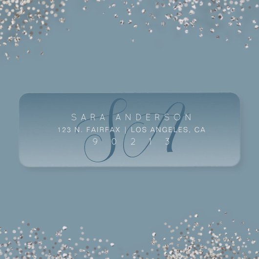 スクリプエレガントトモノグラムグラデーションブルー差出人住所 ラベル
