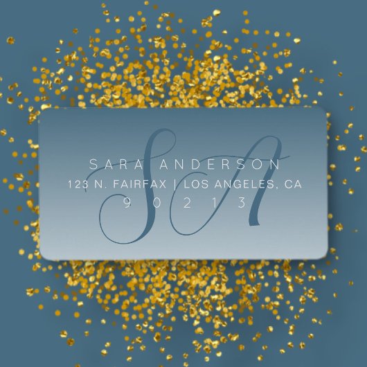 スクリプエレガントトモノグラムグラデーションブルー差出人住所 ラベル