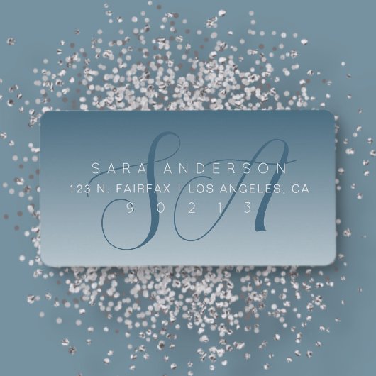 スクリプエレガントトモノグラムグラデーションブルー差出人住所 ラベル