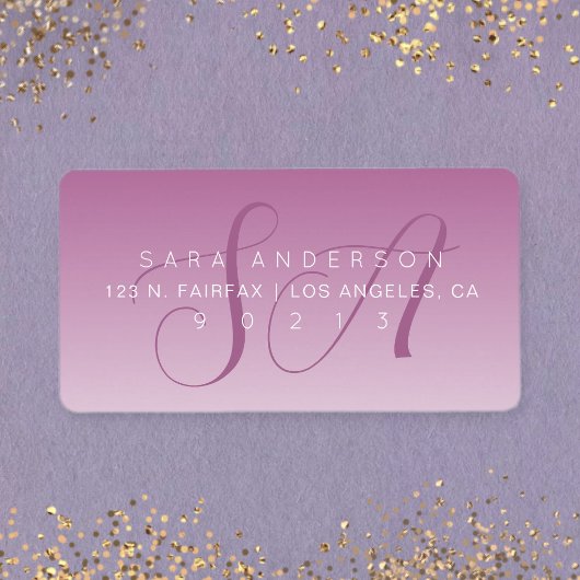 スクリプエレガントトモノグラムグラデーションマウーブ差出人住所 ラベル