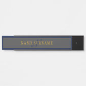 スクリプエレガントトモノグラムダークネイビーブルーグレー&金ゴールド サインプレート (正面)