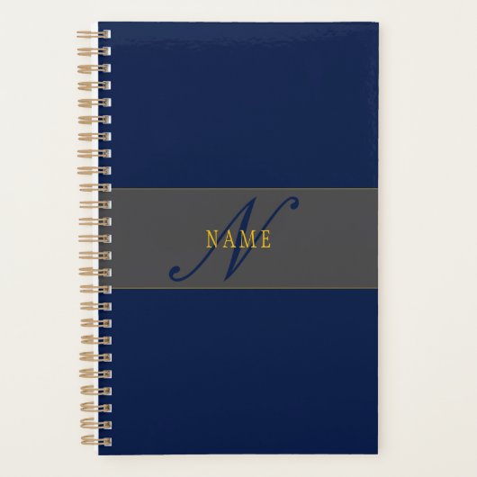 スクリプエレガントトモノグラムダークネイビーブルーグレー&金ゴールド プランナー手帳 (正面)
