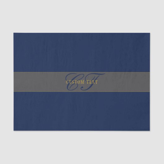 スクリプエレガントトモノグラムダークネイビーブルーグレー&金ゴールド 薄葉紙 (正面)
