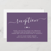 スクリプエレガントトモノグラムパープルウェディングレセプション エンクロージャーカード (正面/裏面)