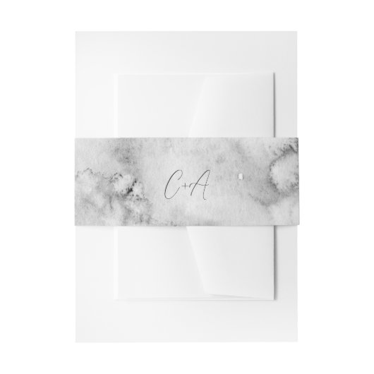 スクリプエレガントトモノグラムブラックマーブル結婚ズ 招待状ベリーバンド (正面例)