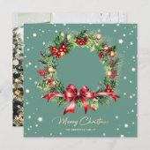 スクリプエレガントトリースグリーンフォトメリークリスマス シーズンカード (正面/裏面)