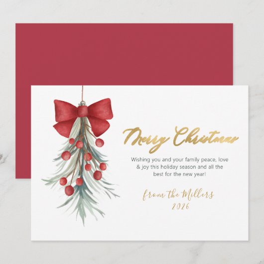 スクリプエレガントトレッドベリー緑のクリスマス シーズンカード (正面/裏面)