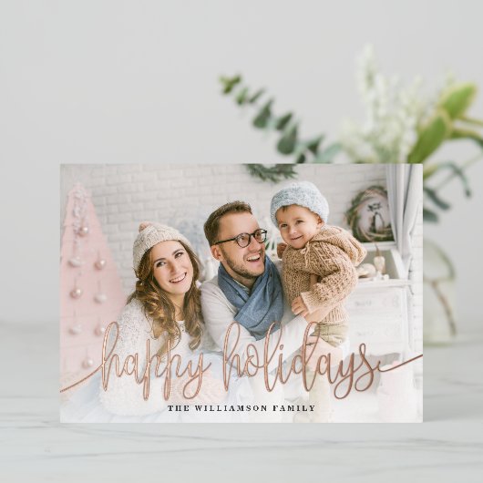 スクリプエレガントト全写真ハッピーホリデークリスマス 箔シーズンカード (立ち正面)