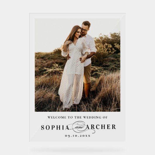 スクリプエレガントト写真の結婚ようこそ アクリルサイン (正面)