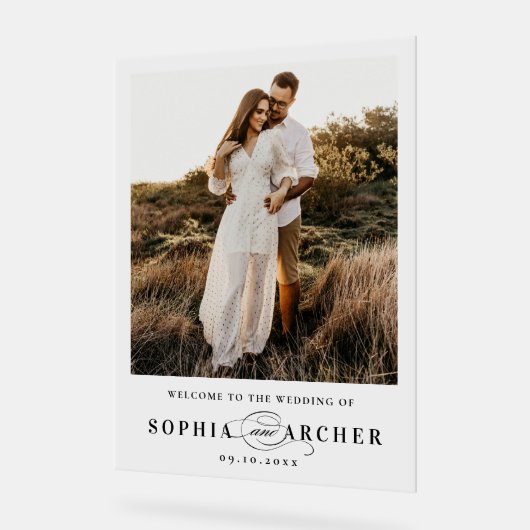 スクリプエレガントト写真の結婚ようこそ アクリルサイン (傾斜)