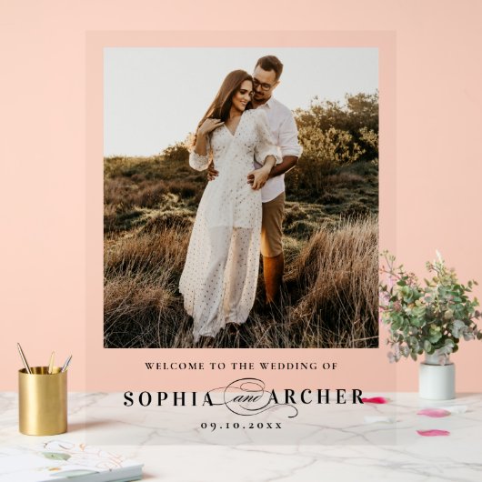 スクリプエレガントト写真の結婚ようこそ アクリルサイン (ウェディング)