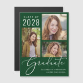 スクリプエレガントト写真の緑の卒業 マグネット招待状 (正面/裏面)
