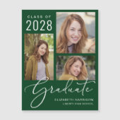 スクリプエレガントト写真の緑の卒業 マグネット招待状 (正面)