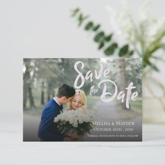 スクリプエレガントト写真ウェディング日付カードの保存 出欠カード (スタンド正面)